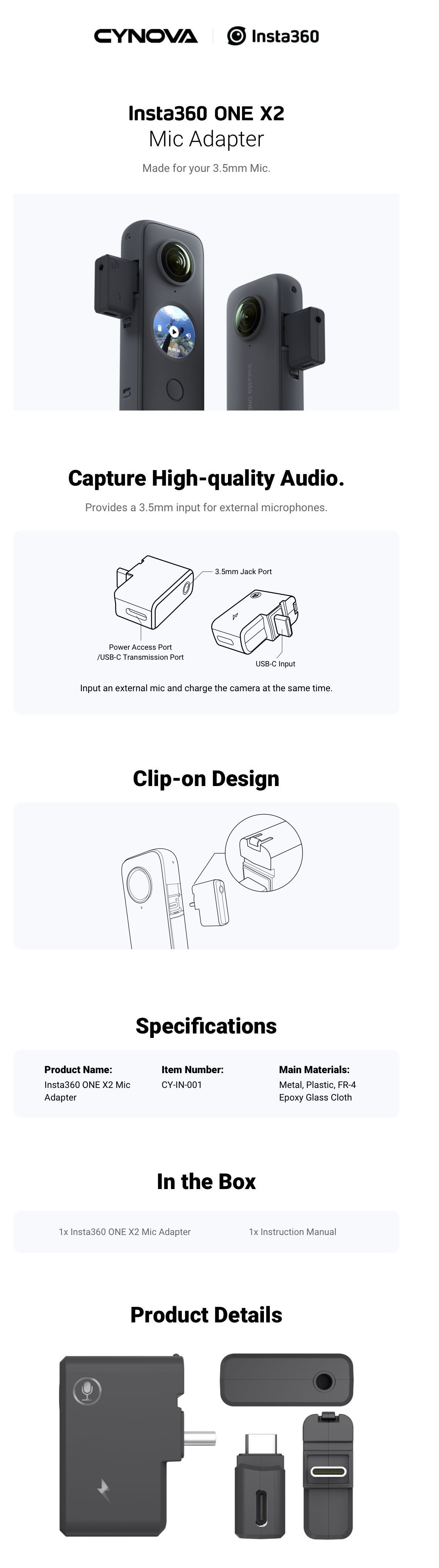 insta360 one x2 mikrofon adaptörü