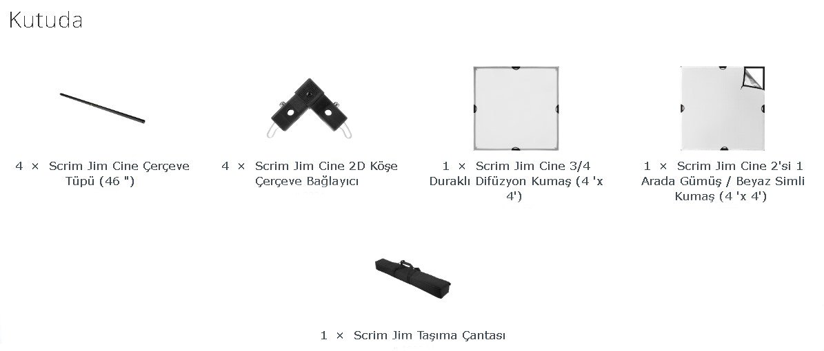 Westcott Scrim Jim Cine Kit 120*120 Kutu İçeriği